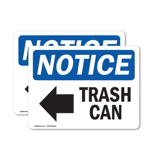 (2 Pack) Trash Can [Left Arrow] Sign