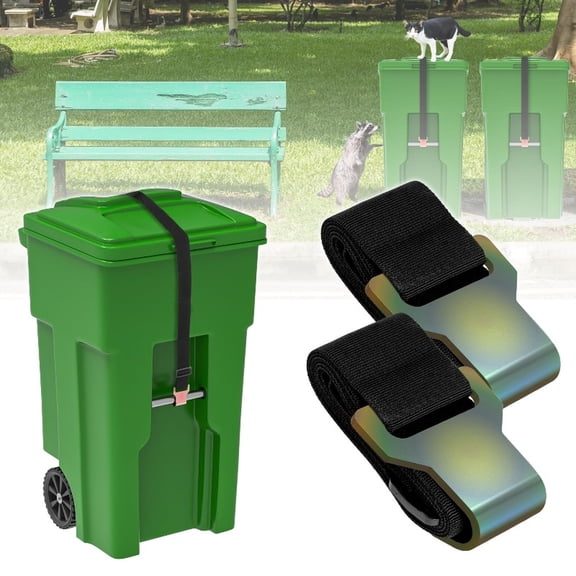 2 Pack Trash Can Lid Lock Strap, Heavy-Duty Black Bungee Cords with Metal Buckle for Outdoor Garbage Can & Recycle Bin Animal Proof