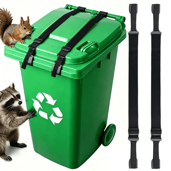 2 Pack Trash Can Locks for Animals, Double Claw Bear Proof Trash Can Lock with Adjustable Strap, Raccoon Proof Garbage Can Lid Lock for 28-96 Gallon Outdoor Waste Bins
