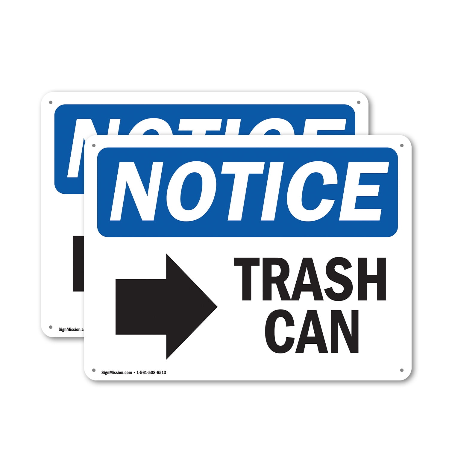 (2 Pack) Trash Can [Right Arrow] OSHA Notice Sign 18 Inch X 12 Inch ...