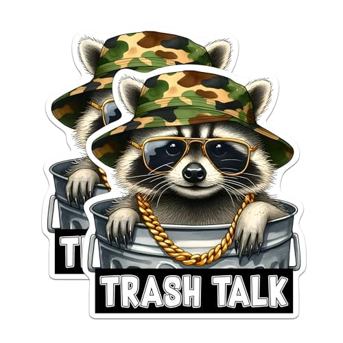 (2 Pack) Trash Talk Punny Raccoon Magnets - Funny Animal Sarcasm - 5" On Longest Side - Premium Magnet - for Cars, Refrigerators, Toolboxes - Made in USA - MAG1387