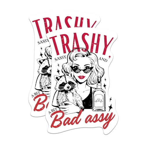(2 Pack) Trashy Sassy and A Bit Bad Assy Magnets - Fierce and Cute Magnets - 5 Inches On Longest Side - Premium Magnet - for Cars, Refrigerators, Toolboxes - Made in USA - MAG2200
