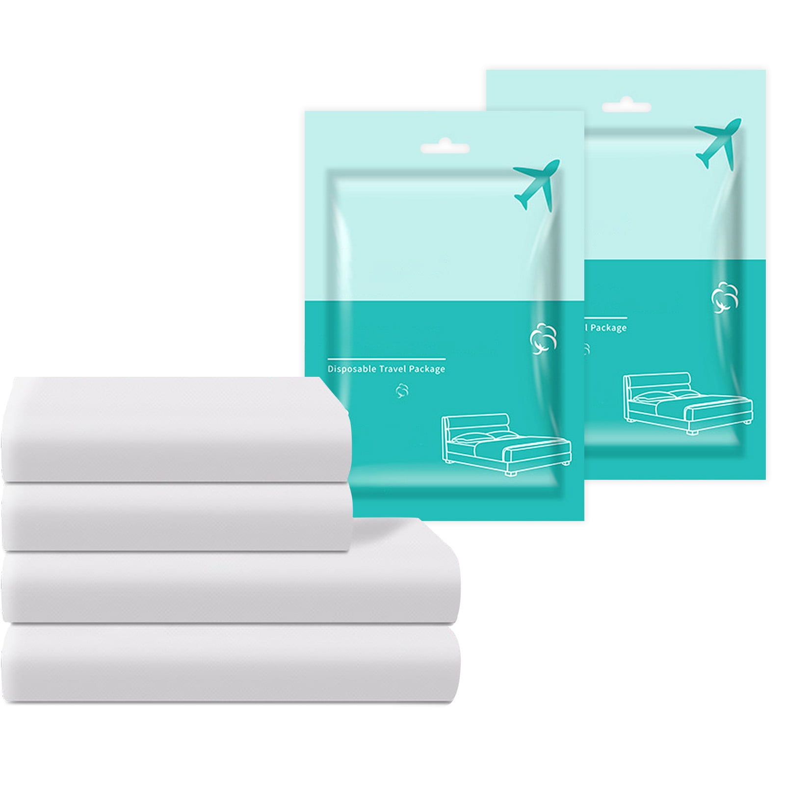 2-Pack Travel Disposable Bed Sheets for Hotel Beds (5-6.5 feet wide), Portable Bedspread with Sterilized 4-Piece Set: 2 Pillowcases, 1 Bed Sheet, and 1 Quilt Cover (Per Pack)