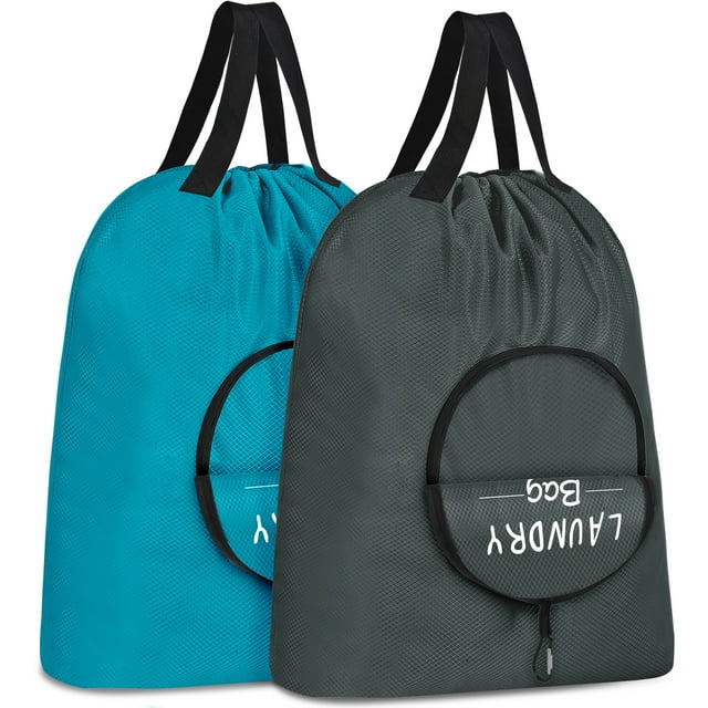 2 Pack Travel Laundry Bag Dirty Clothes Bag with Handles and Aluminum Carabiner, Collapsible
