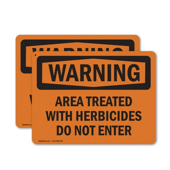 (2 Pack) Treated With Herbicides Do Not Enter OSHA Warning Sign 14 Inch X 10 Inch Indoor / Outdoor Rust-Free Aluminum Metal Signs for Workplace, Workshop, and Construction Site, Made in the USA