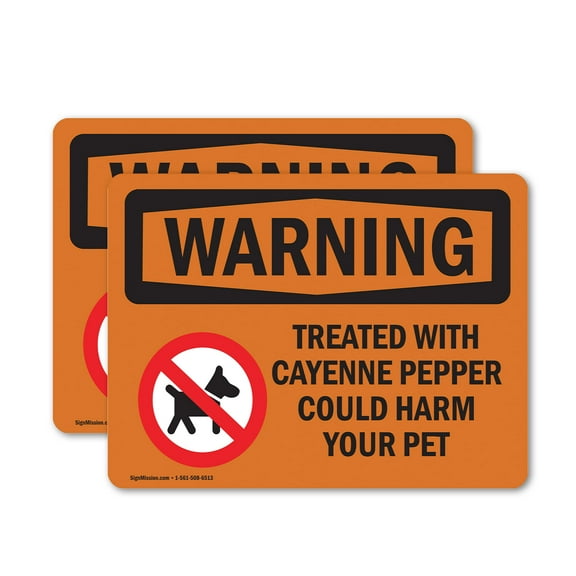 (2 Pack) Treated With Cayenne Pepper With Symbol OSHA Warning Sign