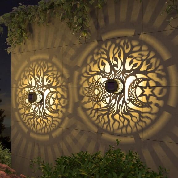 2 Pack Tree of Life Solar Fence Lights Outdoor - Solar Step Wall Lights, Waterproof Deck Lights for Garden Patio Backyard Decor