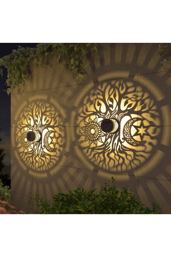 2 Pack Tree of Life Solar Fence Lights Outdoor - Solar Step Wall Lights, Waterproof Deck Lights for Garden Patio Backyard Decor