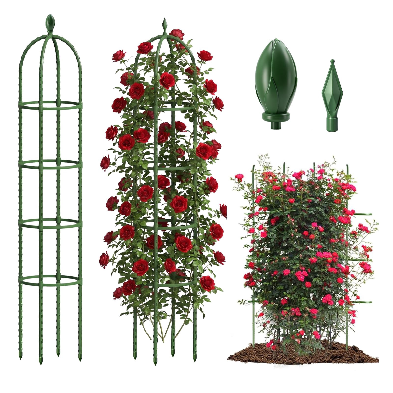 2 Pack Trellis For Climbing Plants Outdoor  6.2ft High Adjustable Garden Flowers Green Plastic Coated Steel Plant Stakes Use As Tomato Cage
