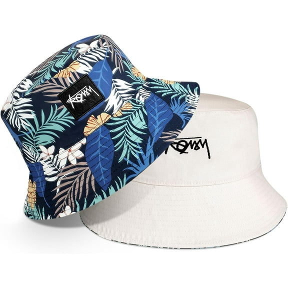 2 Pack Trendy Bucket Hat, Hot Summer Sun Hat for Beach, Golf, Fishing - Fun Outdoor Vacation Boonie for Men Women, Reversible Double-Side-Wear
