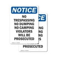 thumbnail image 1 of (2 Pack) No Trespassing No Dumping No Camping OSHA Notice Sign 5 Inch X 7 Inch Vinyl Label Decal Sticker Weather Resistant, UV Protected for Workplace, Business, and Construction Site,, 1 of 7