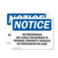thumbnail image 1 of (2 Pack) No Trespassing Not Liable For Damage To OSHA Notice Sign 24 Inch X 18 Inch Indoor / Outdoor Rust-Free Aluminum Metal Signs for Workplace, Workshop, and Construction Site, Made in the USA, 1 of 8