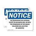 thumbnail image 1 of (2 Pack) No Trespassing Or Loitering Except On Business OSHA Notice Sign 24 Inch X 18 Inch Plastic Sign, Weather Resistant, UV Protected for Workplace, Business, and Construction Site,, 1 of 8