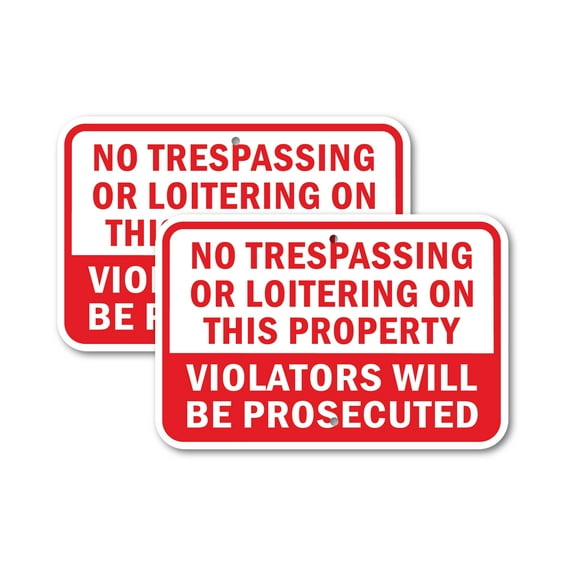 (2 Pack) No Trespassing Or Loitering On This Property Violators Will Be Prosecuted | 12" X 18" Heavy-Gauge Aluminum Sign | Rust Free Aluminum, Weather Resistant, Waterproof, Fade
