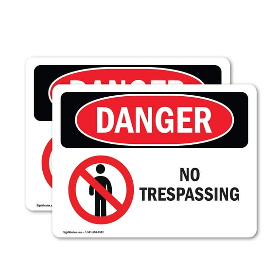 (2 Pack) No Trespassing OSHA Danger Sign 5 Inch X 3.5 Inch Vinyl Label Decal Sticker Weather Resistant, UV Protected for Workplace, Business, and Construction Site, Made in the USA