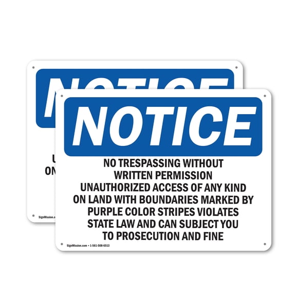 (2 Pack) No Trespassing Without Written Permission OSHA Notice Sign 14 Inch X 10 Inch Plastic Sign, Weather Resistant, UV Protected for Workplace, Business, and Construction Site, Made