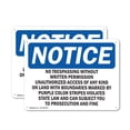 thumbnail image 1 of (2 Pack) No Trespassing Without Written Permission OSHA Notice Sign 18 Inch X 12 Inch Plastic Sign, Weather Resistant, UV Protected for Workplace, Business, and Construction Site, Made, 1 of 8