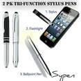 thumbnail image 1 of 2 Pack Tri-Function Stylus Ballpoint Flashlight Capacitive Styli Pen for Any Touchscreen iPhone, iPad, Tablet & Android Devices Black/Silver, 1 of 3