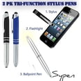 thumbnail image 1 of 2 Pack Tri-Function Stylus Ballpoint Flashlight Capacitive Styli Pen for Any Touchscreen iPhone, iPad, Tablet & Android Devices Blue/Black, 1 of 3