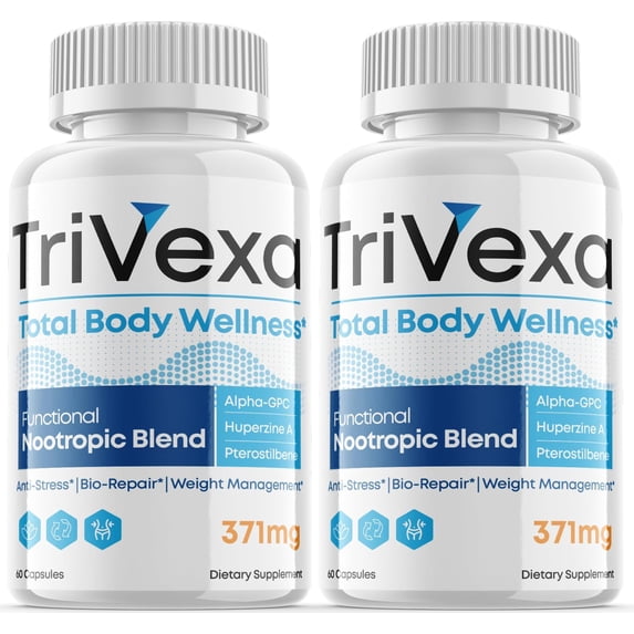 (2 Pack) TriVexa - Total Body Wellness - Dietary Supplement for Focus, Memory, Clarity, & Energy - Advanced Cognitive Support Formula for Maximum Strength - 120 Capsules