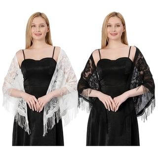 2 Pack Triangle Lace Shawl for Women, Black and White Bandanas Accessories for Wedding.