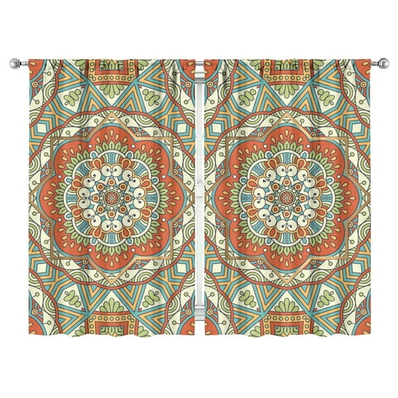 2 Pack Tribal Boho Mandala Curtains 52x84 Inch Rod Pocket Tier Exotic Cultural Window Panels
