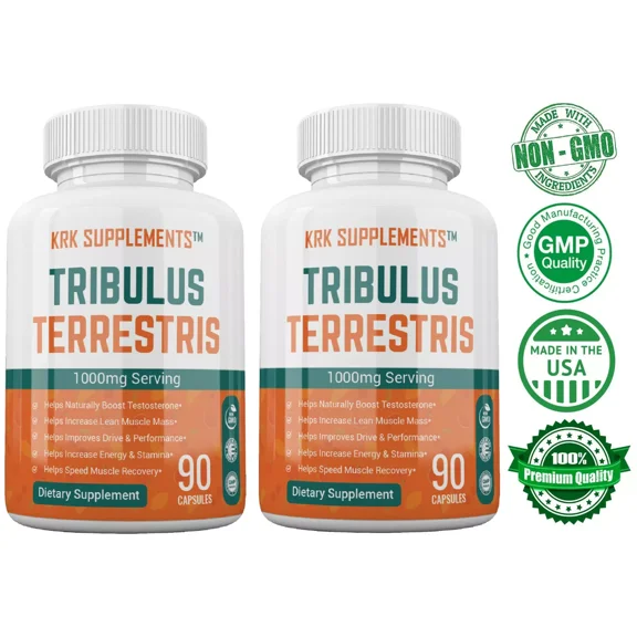 2 Pack Tribulus Terrestris 1000mg per serving Natural Testosterone Booster