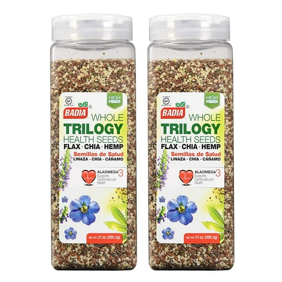 2 Pack Trilogy Seeds Whole Flax, Chia & Hemp Health Seed/Linaza, Cañamo 2X21 Oz