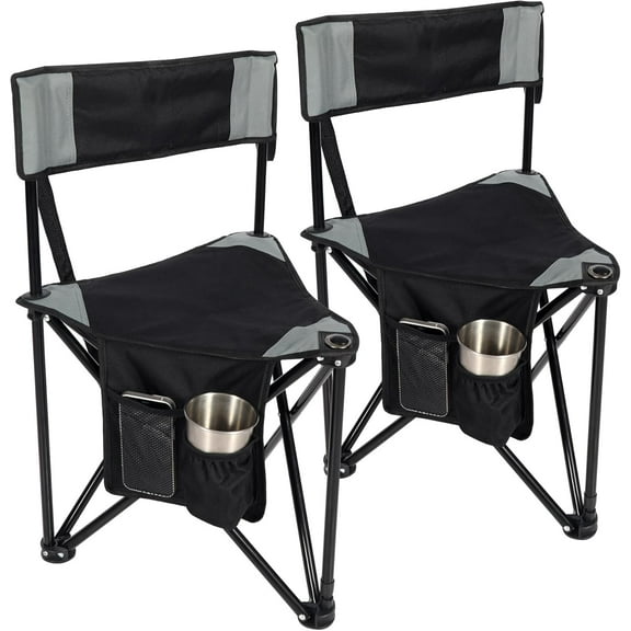 2 Pack Tripod Camping Chairs Folding Lightweight, Portable 3 Legged Tripod Stool Seat with Backrest, Small Golf Chair Compact for Adults Fishing Hunting, Black