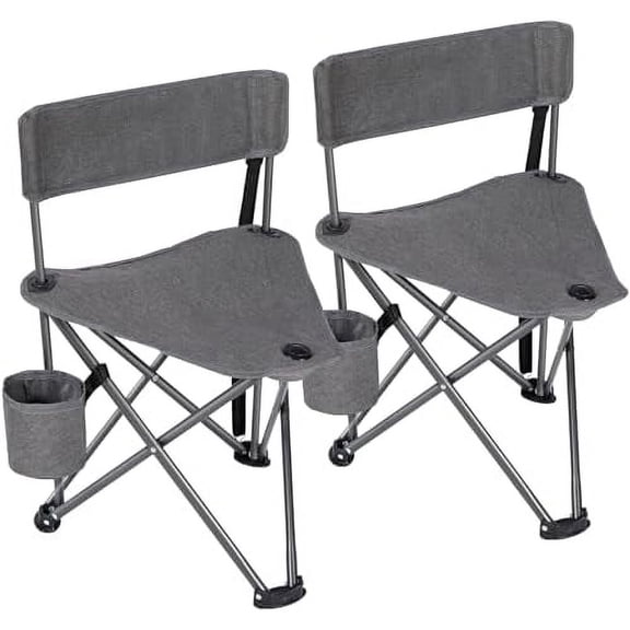 2 Pack Tripod Camping Chairs Folding Lightweight, Portbal 3 Legged Tripod Stool Seat with Cup Holders, Small Fishing Chairs Compact for Adults Golf, Hunting,Dark Grey
