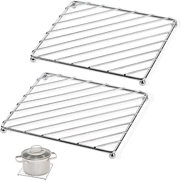 2 Pack Trivets for Kitchen Worktops - Stainless Steel Heat Resistant Mat for Hot Pans and Pots, Multipurpose Kitchen Worktop Protector (18.5x18.5cm)