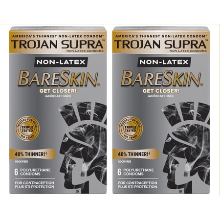 2 Pack Trojan Supra Americas Thinnest Non-latex Bareskin Condoms 6 Count each