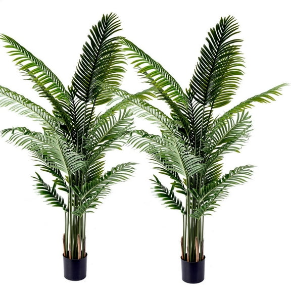 2-Pack Tropical Artificial Palm, 6.6ft Tall Potted Faux Trees, Indoor Outdoor Decor Solution for Porch Garden Gift