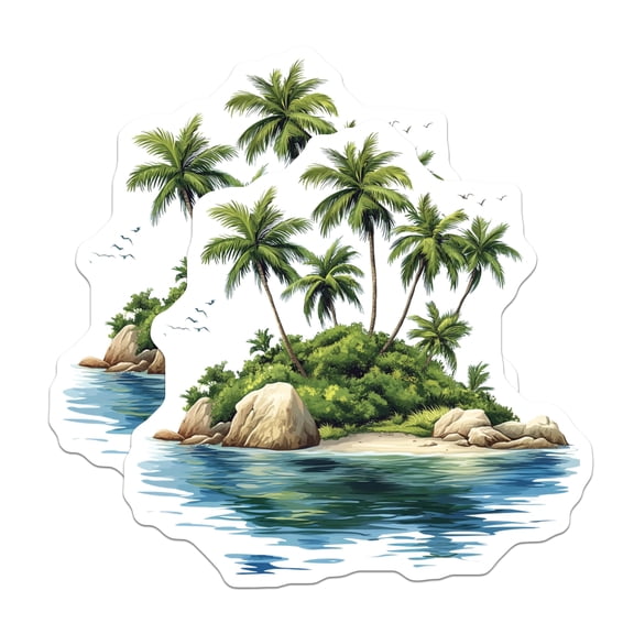 (2 Pack) Tropical Island Magnets - Beach Vacation Decor - Palm Tree Kitchen Accessory - 5 Inches On Longest Side - Thick Durable Magnet - Made in USA - MAG30794