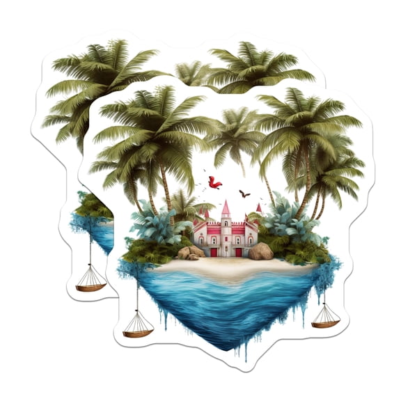 (2 Pack) Tropical Island Magnets - Fantasy Castle Scenery - Beach Paradise Decor - 5 Inches On Longest Side - Thick Durable Magnet - Made in USA - MAG19716