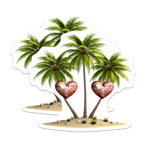 (2 Pack) Tropical Island Magnets - Romantic Palm Tree Hearts - Beach Getaway Decor - Love Scene for Couples - 5 Inches On Longest Side - Thick Durable Magnet - Made in USA - MAG19893