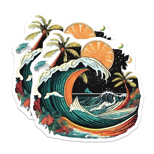 (2 Pack) Tropical Ocean Wave Magnets Magnets - Retro Vibe - Beach Theme - 5" On Longest Side - Made in USA - Sticks to Refrigerators & Metal Surfaces - MAG9256