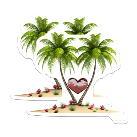 (2 Pack) Tropical Palm Trees Heart Magnets - Romantic Island Paradise Scene - Beach Summer Love Vacation Home Decor - 5 Inches On Longest Side - Thick Durable Magnet - Made in USA - MAG19521