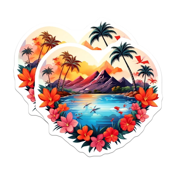 (2 Pack) Tropical Paradise Magnets - Heart Shaped Island Decor - Scenic Palm Tree Magnets - 5 Inches On Longest Side - Thick Durable Magnet - Made in USA - MAG19917