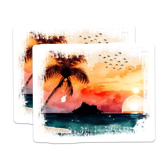 (2 Pack) Tropical Sunset Beach Magnets - Watercolor Ocean Scene - Serene Island Horizon Fridge Decor - 5 Inches On Longest Side - Thick Durable Magnet - Made in USA - MAG25100