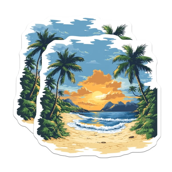 (2 Pack) Tropical Sunset Magnets - Golden Beach Palm Tree Scene - Ocean Waves Island Decor - 5 Inches On Longest Side - Thick Durable Magnet - Made in USA - MAG23435