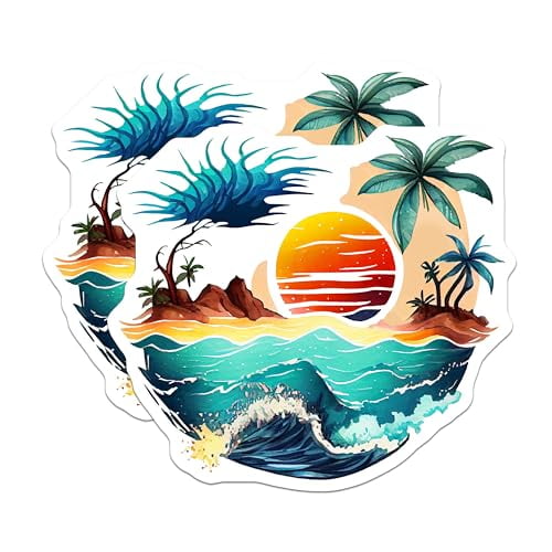 (2 Pack) Tropical Sunset Magnets Magnets - Beach Scene - Ocean Waves - 5" On Longest Side - Made in USA - Sticks to Refrigerators & Metal Surfaces - MAG9268