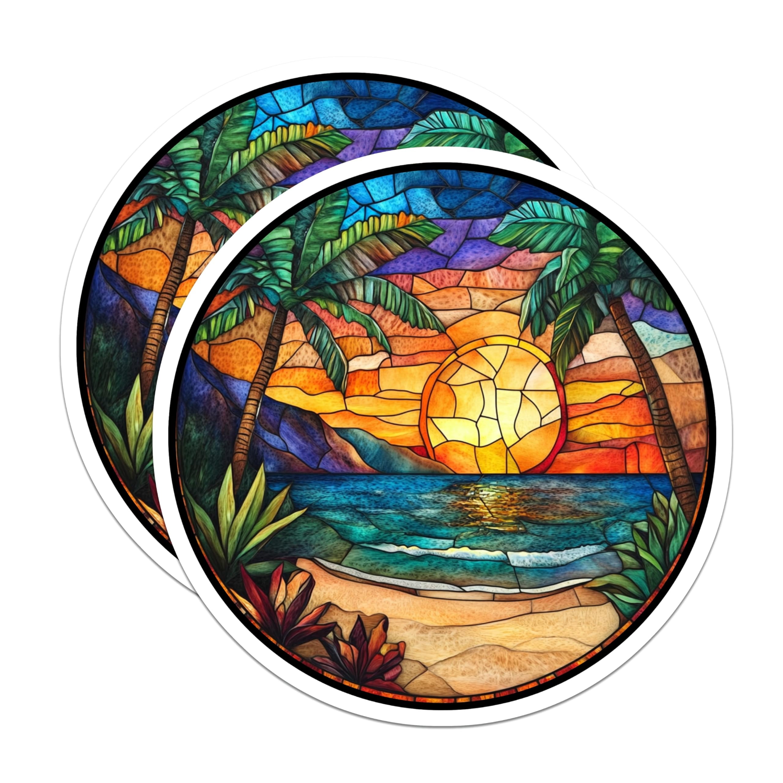 (2 Pack) Tropical Sunset Magnets - Stained Glass Beach Decor - Palm ...