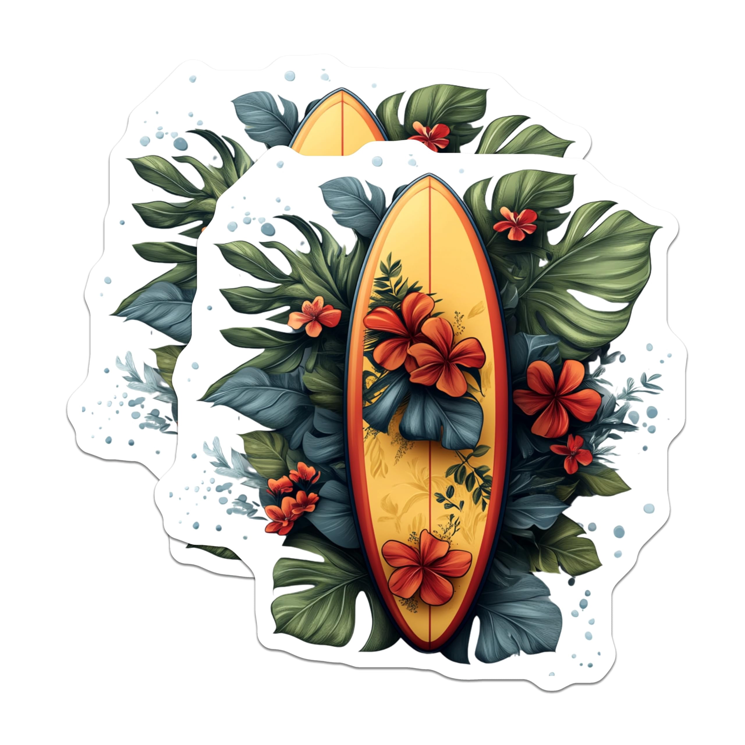 (2 Pack) Tropical Surfboard Stickers - Hawaiian Beach Art - Summer ...
