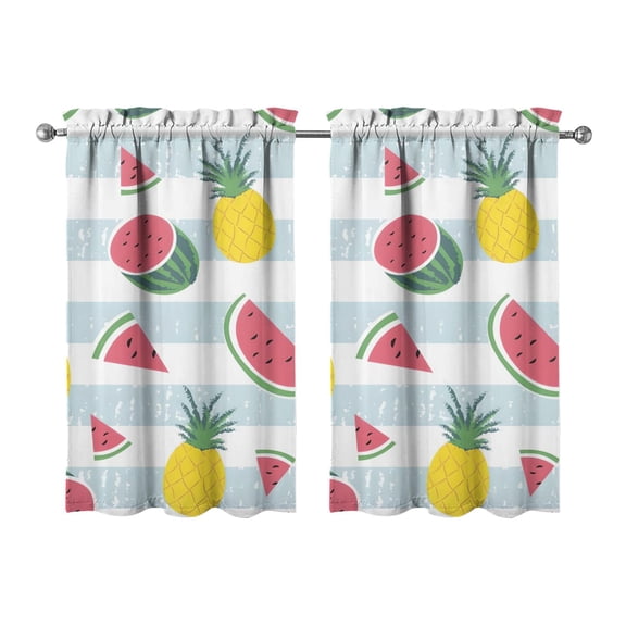 2 Pack Tropical Watermelon Print Kitchen Curtains - 27.5Wx39L Inch Semi-Sheer Tier Curtains with Rod Pocket, Summer Fruit Pattern Window Treatment Panels for Farmhouse Decor