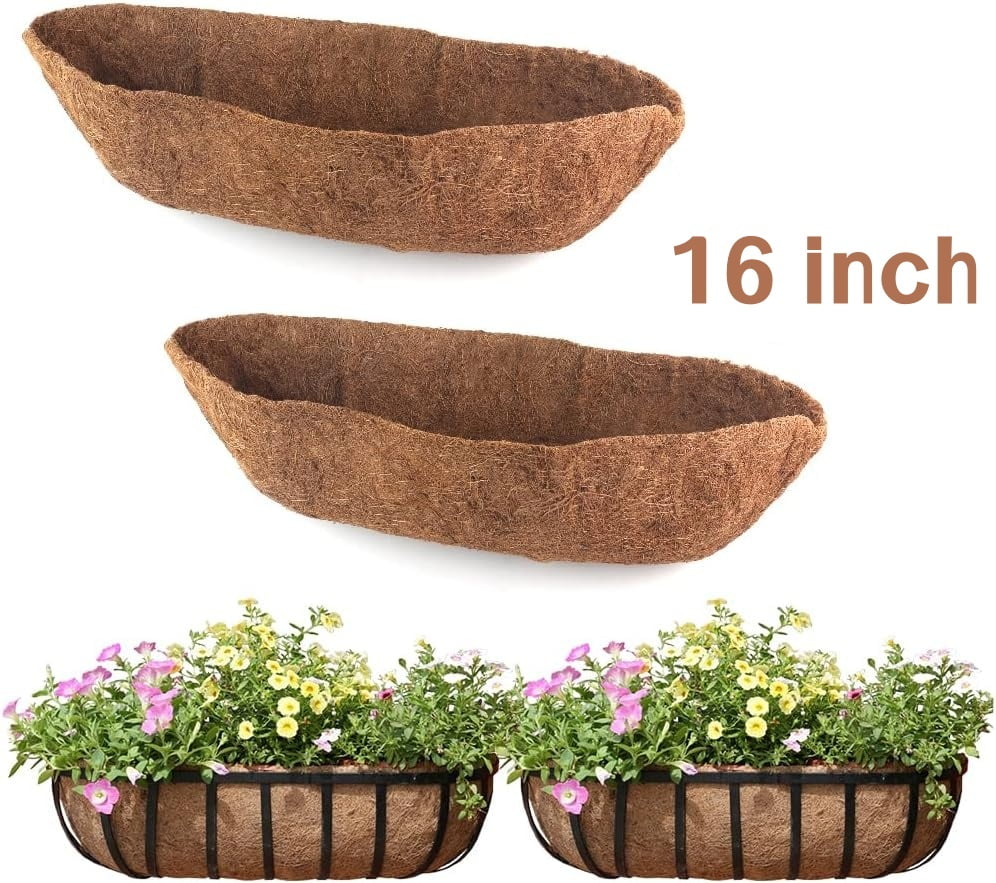 2 Pack Trough Coco Fiber Replacement Liner, 16 inch Coconut Coir Planter for Window Box/Hanging Trough Planter, Garden Flower Vegetables Pot
