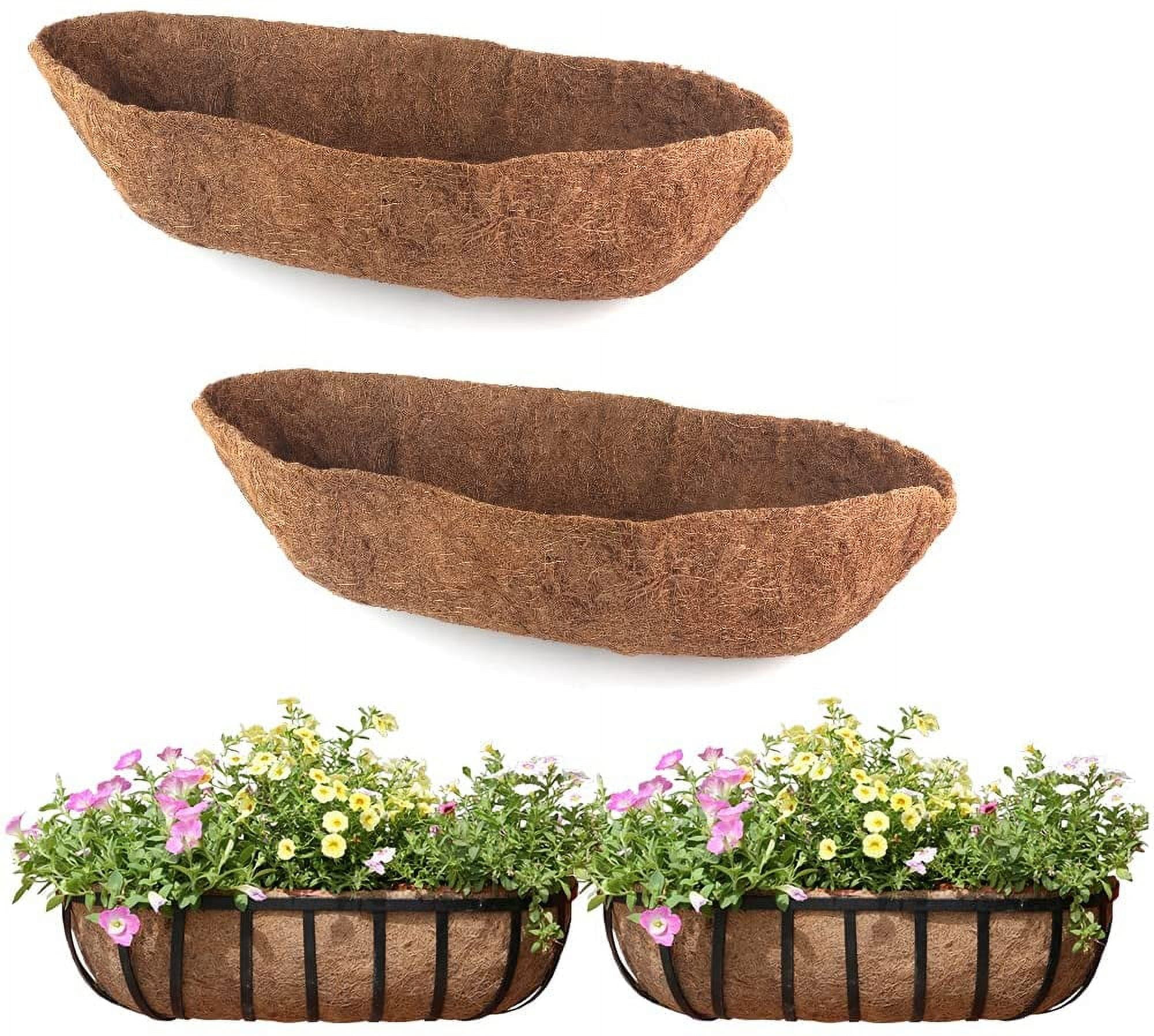 2 Pack Trough Coco Liner Fiber Replacement for Planters, 24/30/36/48 inch Half Moon Coconut Coir Planter for Window Box/Hanging Garden Vegetables Pot, Fence Flower Baskets