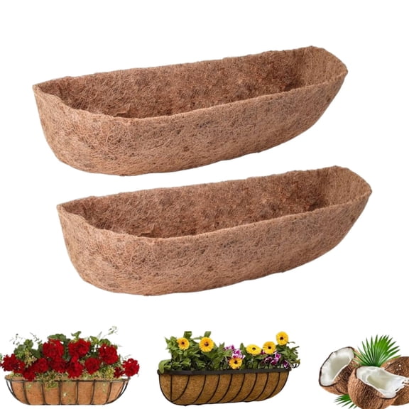 2 Pack Trough Coco Liners, Coconut Coir Fiber for Wall Basket Planters, Garden Planter Baskets, Fence Flower Baskets, 36in Natural Trough Coco Coir Mats