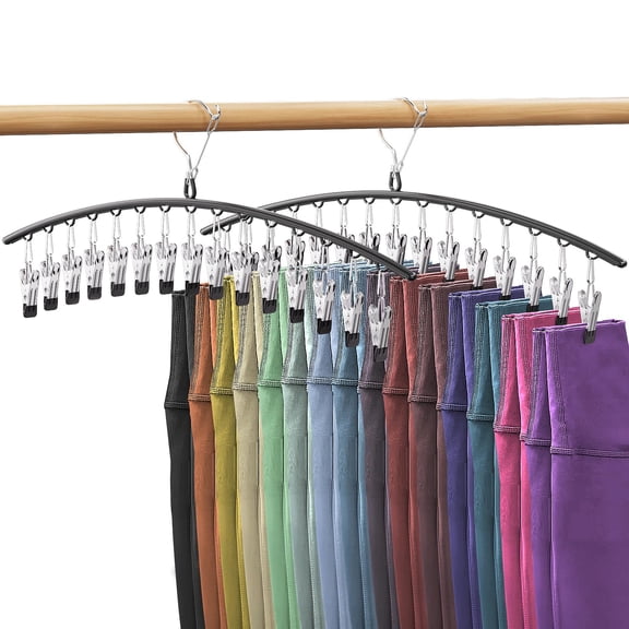 2 Pack Trouser Hangers with Clips, Legging Organizer for Closet Non slip Metal Holds 30 Leggings Hangers Holders Pants Hangers
