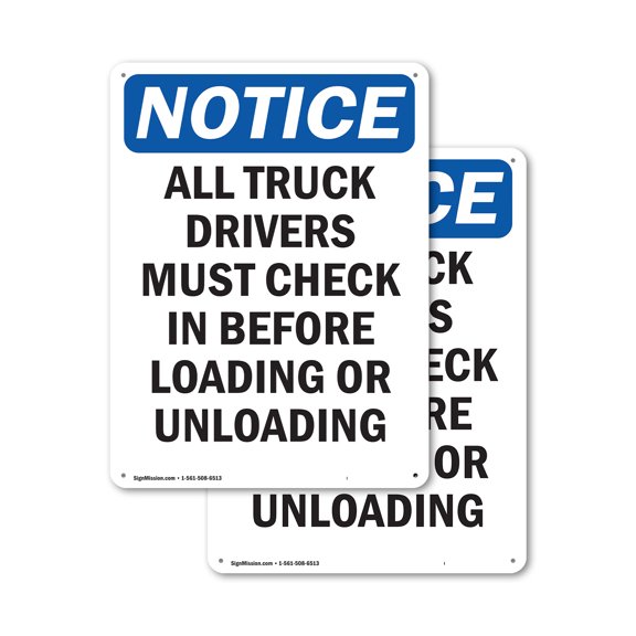 (2 Pack) All Truck Drivers Must Check In OSHA Notice Sign 10 Inch X 14 Inch Plastic Sign, Weather Resistant, UV Protected for Workplace, Business, and Construction Site, Made in the USA